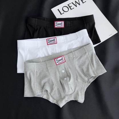 Men's Ribbed Boxer Briefs - Breathable Cotton Solid Color Underwear Set