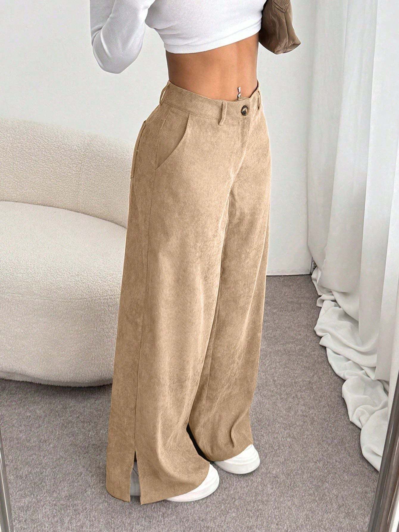 Ladies' High Waist Corduroy Wide Leg Pants