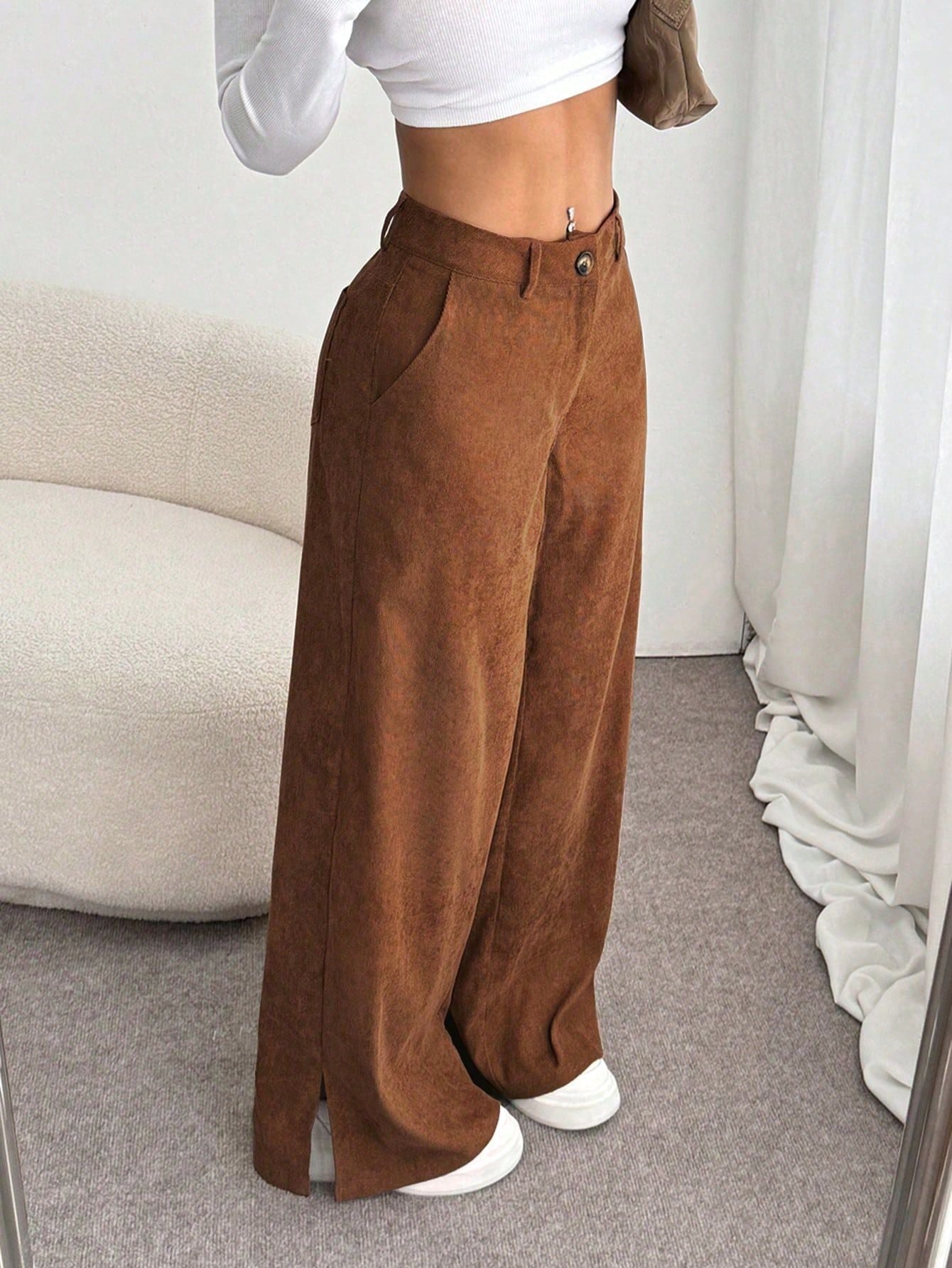 Ladies' High Waist Corduroy Wide Leg Pants