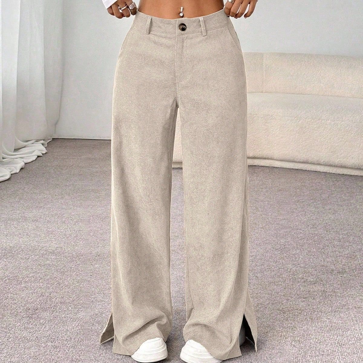 Ladies' High Waist Corduroy Wide Leg Pants