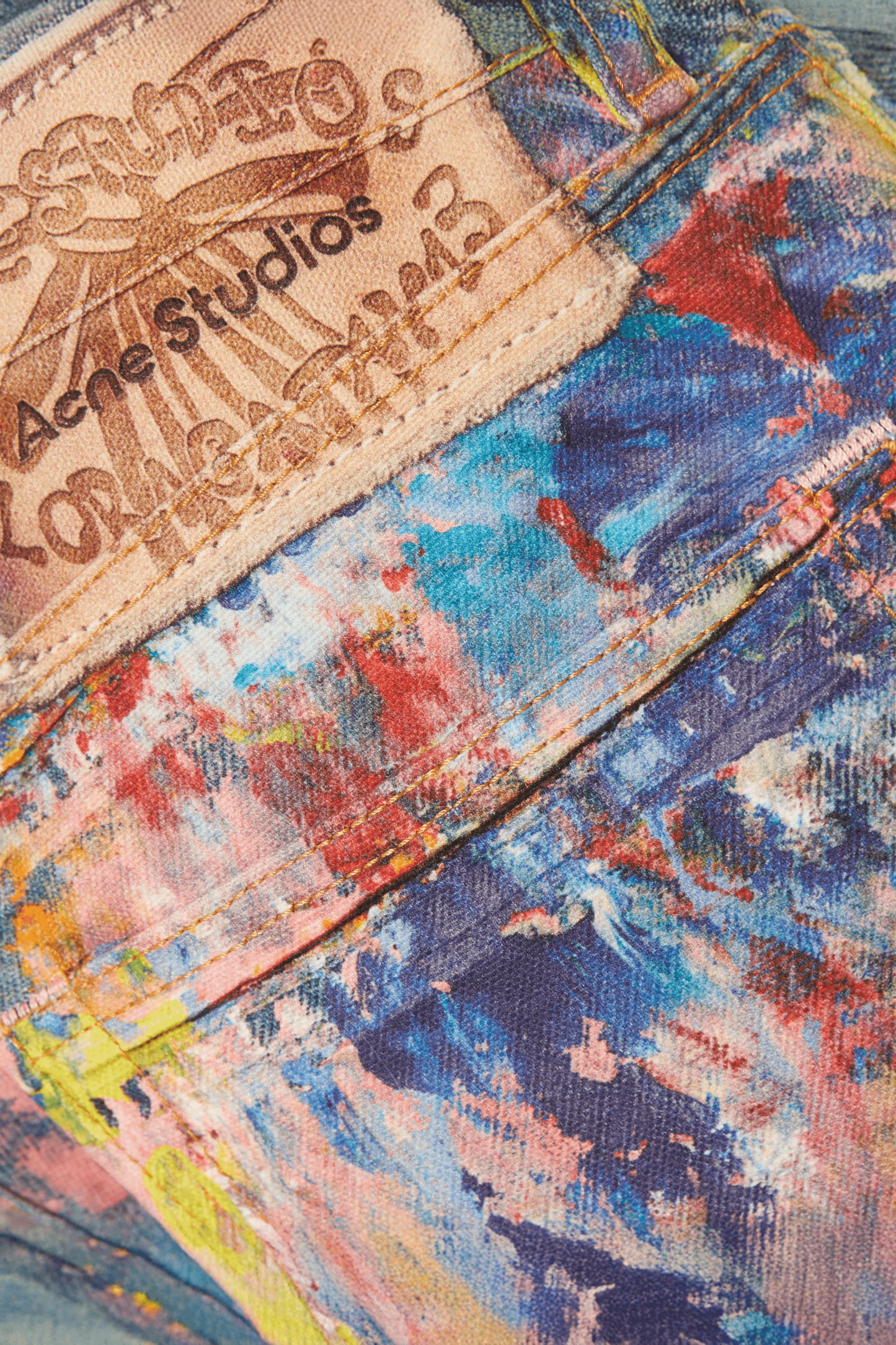 Unisex Colorblock Denim - Oil Painting Effect Relaxed Fit Pants