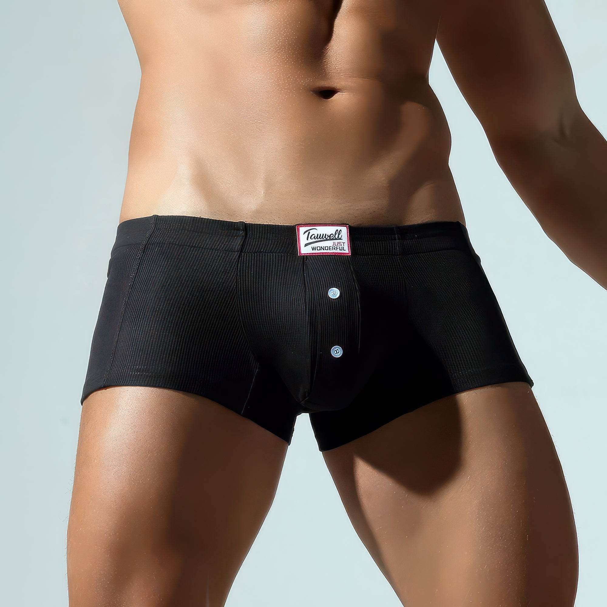 Men's Ribbed Boxer Briefs - Breathable Cotton Solid Color Underwear Set