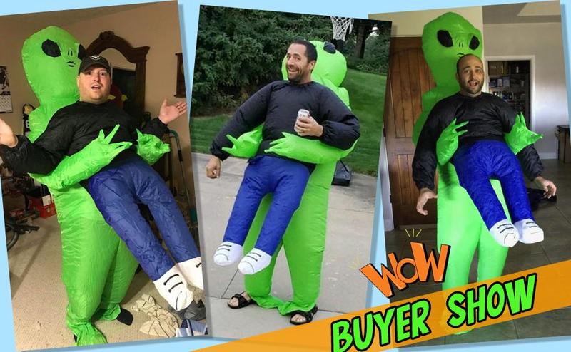 Inflatable Alien Costume for Adults & Kids, Halloween, Green Polyester with Cartoon Design, Parties & Cosplay