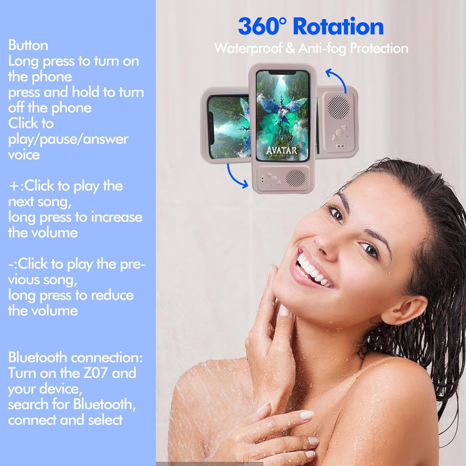 Bluetooth-enabled 360-degree waterproof bathroom phone case