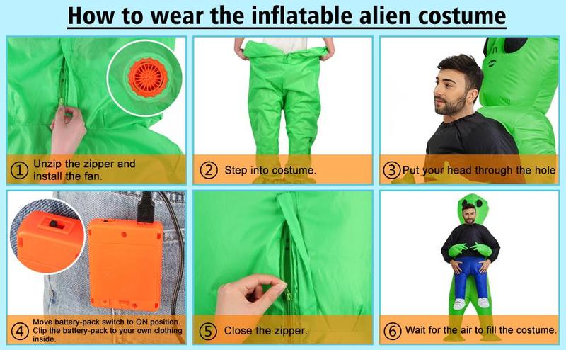 Inflatable Alien Costume for Adults & Kids, Halloween, Green Polyester with Cartoon Design, Parties & Cosplay