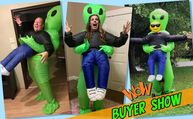 Inflatable Alien Costume for Adults & Kids, Halloween, Green Polyester with Cartoon Design, Parties & Cosplay