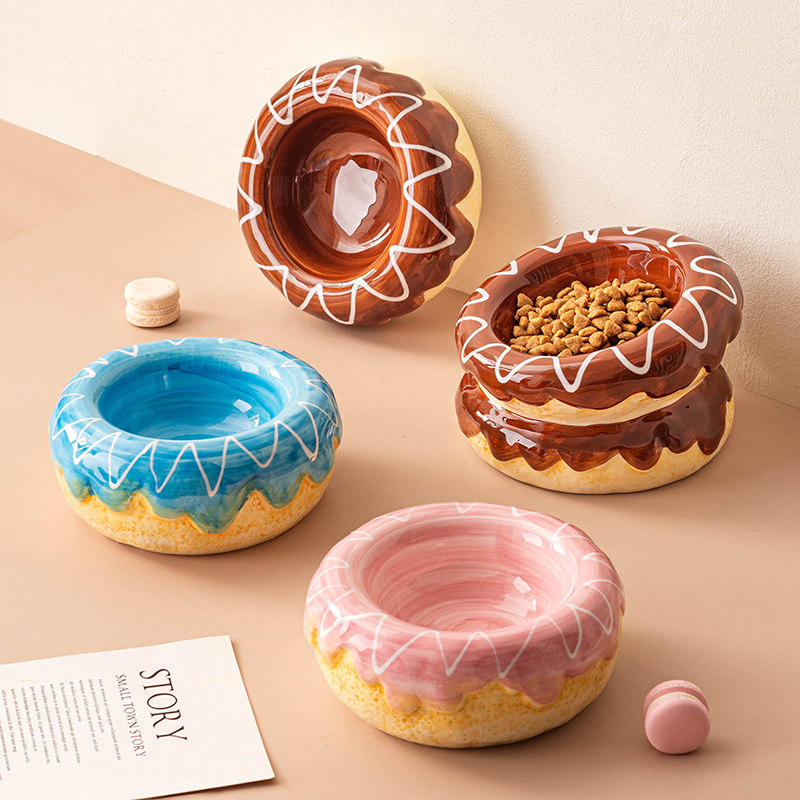 Ceramic Pet Bowl With Donut Design