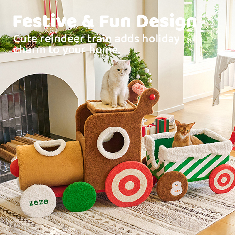 Christmas Reindeer Train Cat Tree