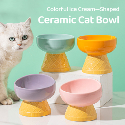 Colorful Ice Cream—Shaped Ceramic Cat Bowl-Petboxok