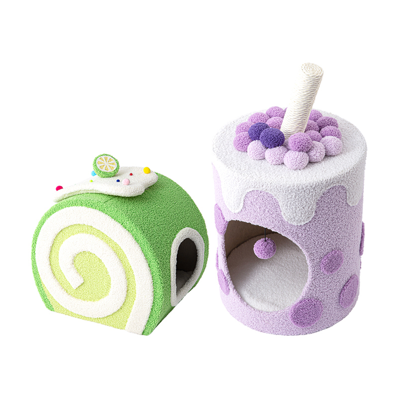 Cat Tree with Swiss Roll Bed & Milk Tea Barrel-Petboxok