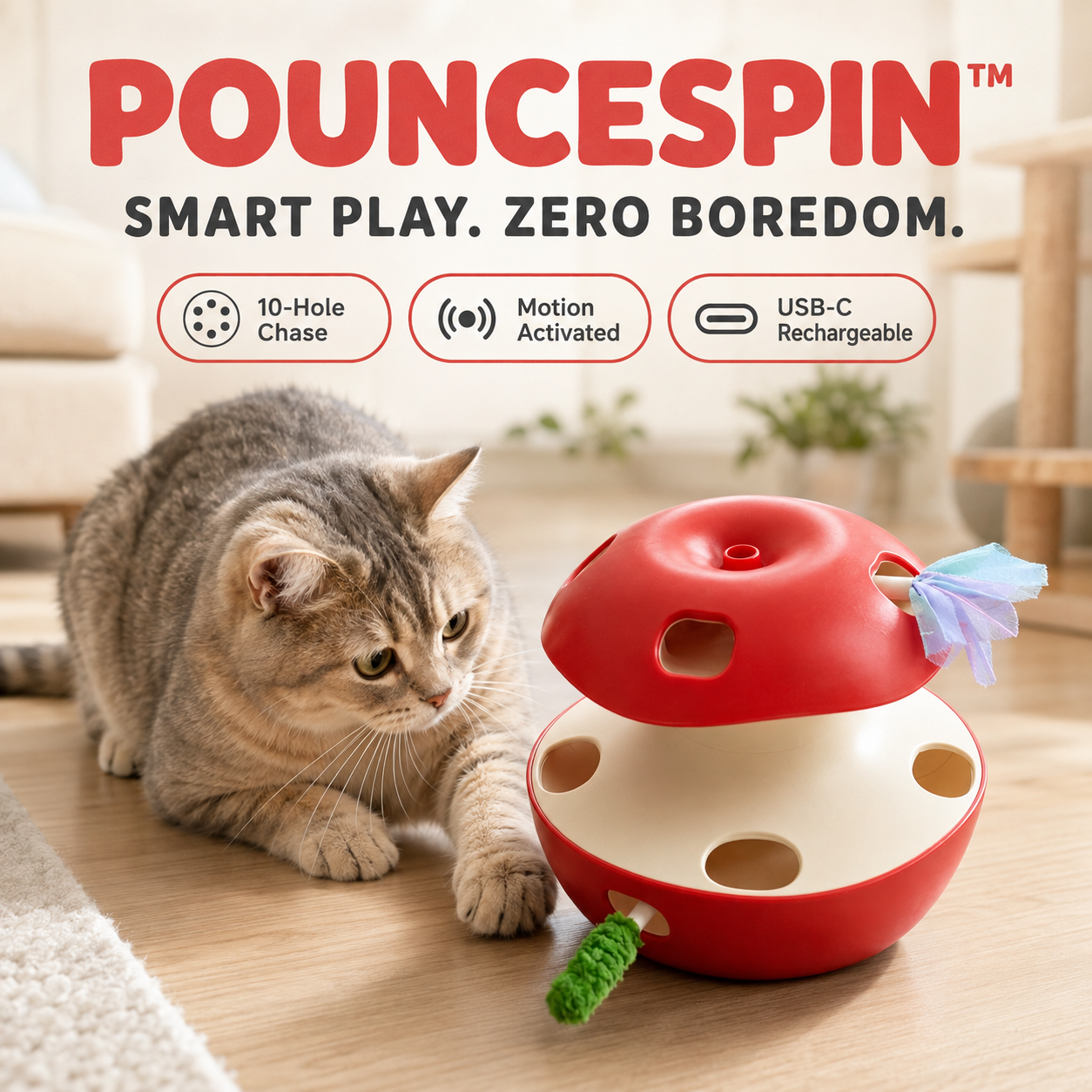 PounceSpin Auto Cat Turntable Toy