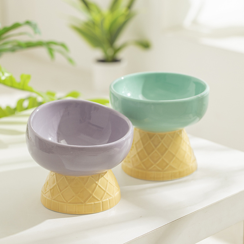 Colorful Ice Cream—Shaped Ceramic Cat Bowl-Petboxok