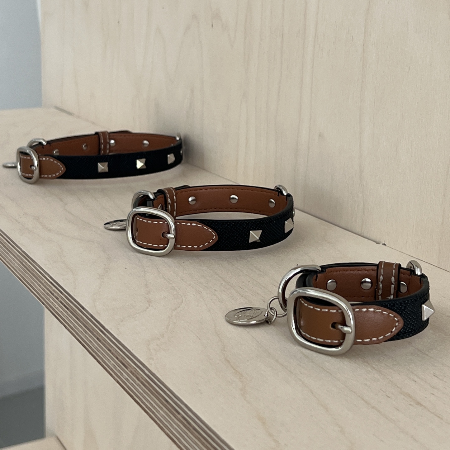 Studded Genuine Leather Collar with Leash