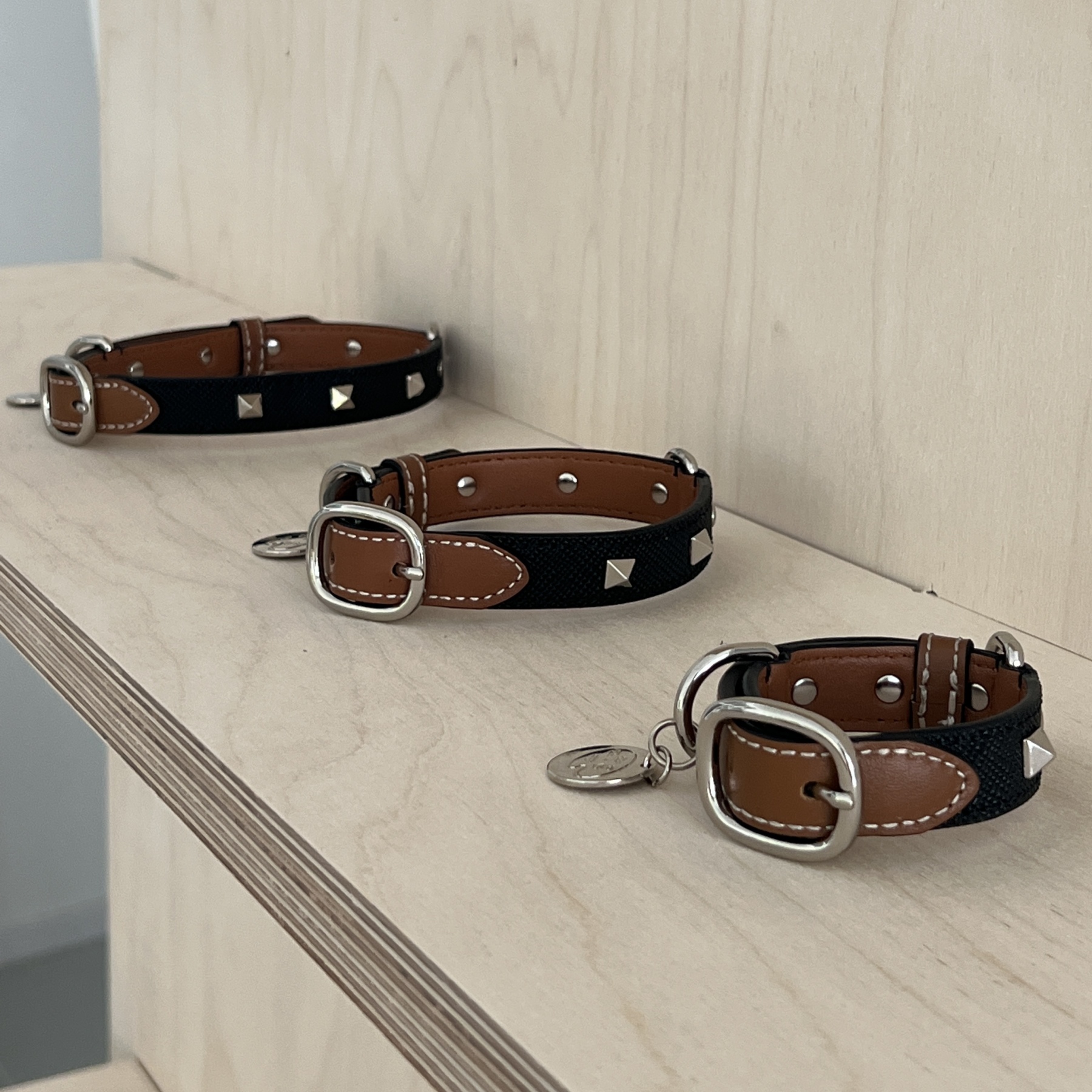 Studded Genuine Leather Collar with Leash
