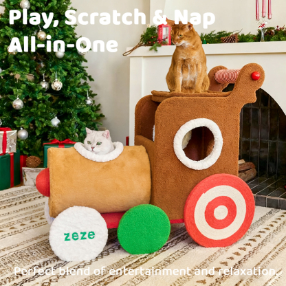 Christmas Reindeer Train Cat Tree