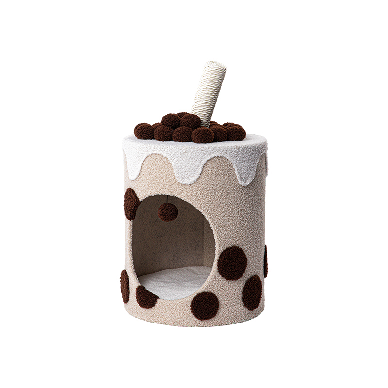 Cat Tree with Swiss Roll Bed & Milk Tea Barrel-Petboxok
