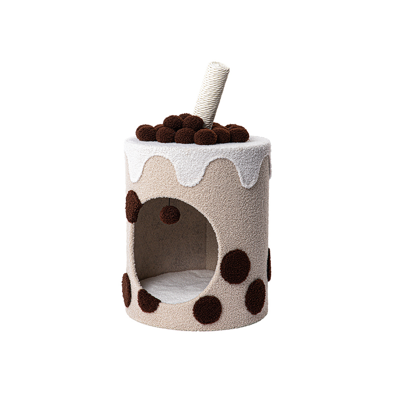 Cat Tree with Swiss Roll Bed & Milk Tea Barrel-Petboxok