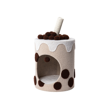 Cat Tree with Swiss Roll Bed & Milk Tea Barrel-Petboxok