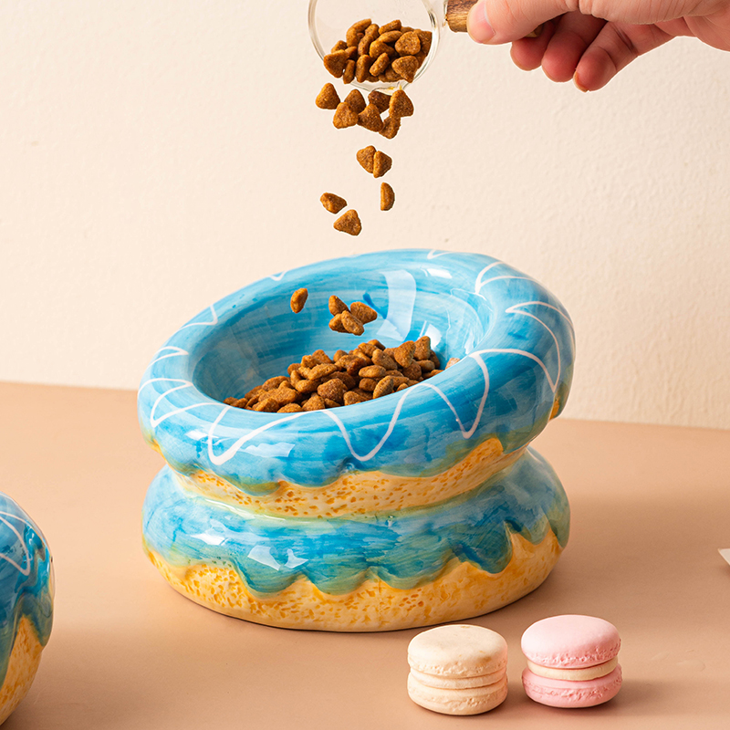 Ceramic Pet Bowl With Donut Design