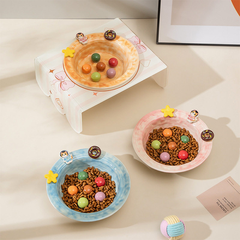 Ceramic Elevated Cat Bowl with Stand