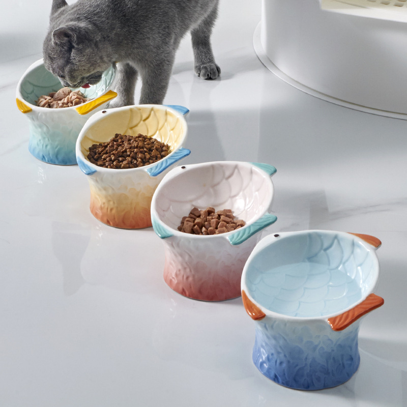 Gradient Fish Ceramic Pet Bowl-Petboxok