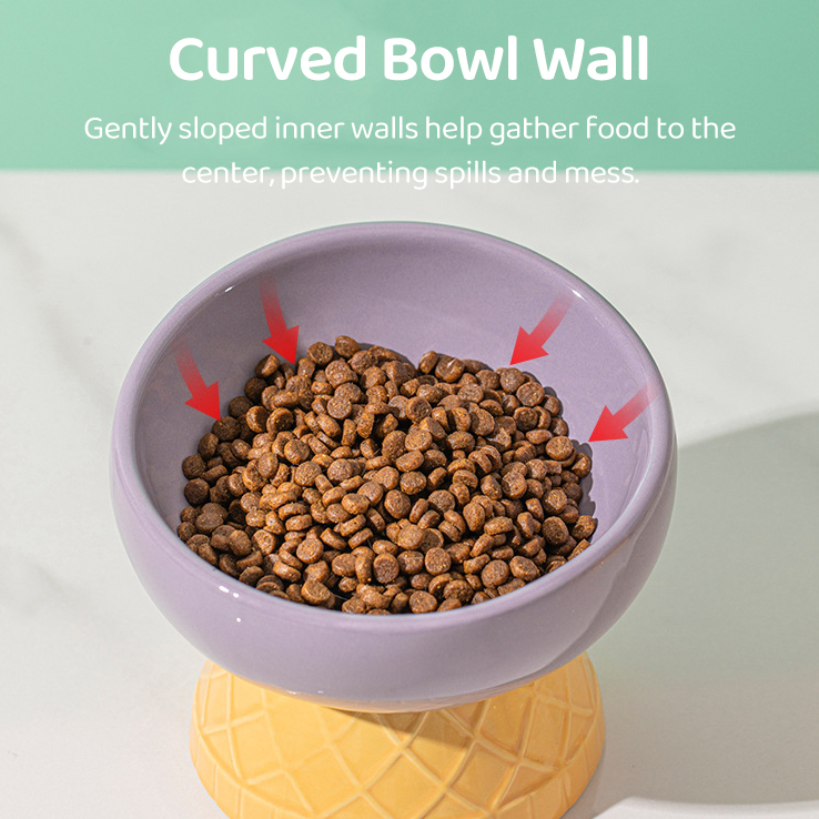 Colorful Ice Cream—Shaped Ceramic Cat Bowl-Petboxok
