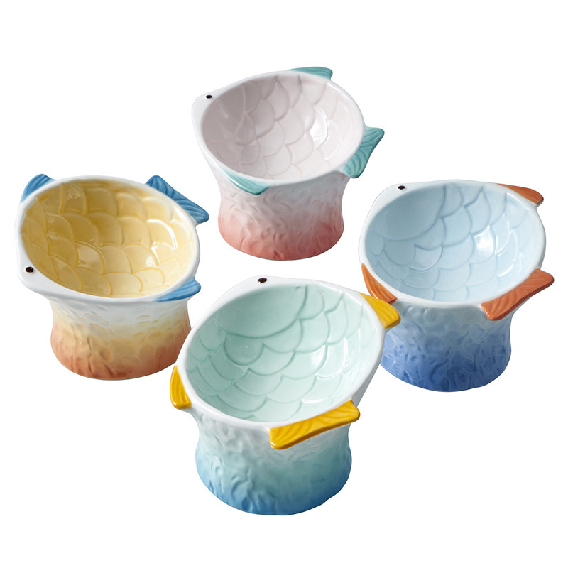 Gradient Fish Ceramic Pet Bowl-Petboxok