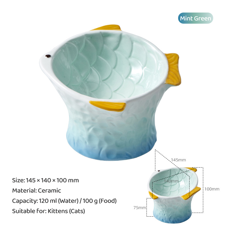 Gradient Fish Ceramic Pet Bowl-Petboxok