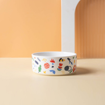 Ceramic Pet Bowl with Bamboo Base-Petboxok