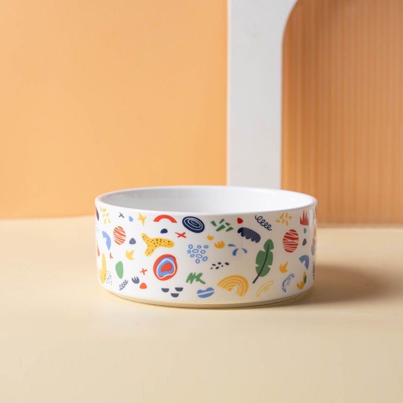 Ceramic Pet Bowl with Bamboo Base-Petboxok