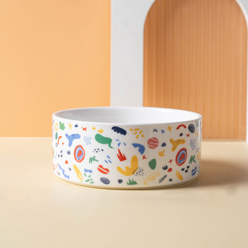 Ceramic Pet Bowl with Bamboo Base-Petboxok