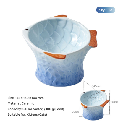 Gradient Fish Ceramic Pet Bowl-Petboxok