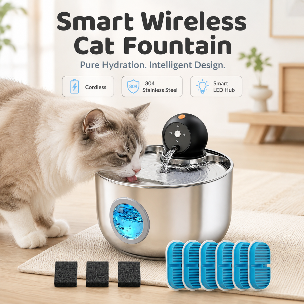 Smart Wireless Stainless Steel Cat Fountain