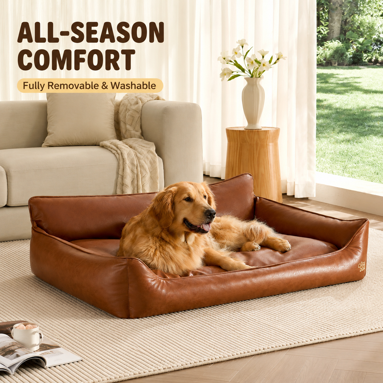 Mini Dog Sofa Bed - Waterproof Leather-Look Pet Couch