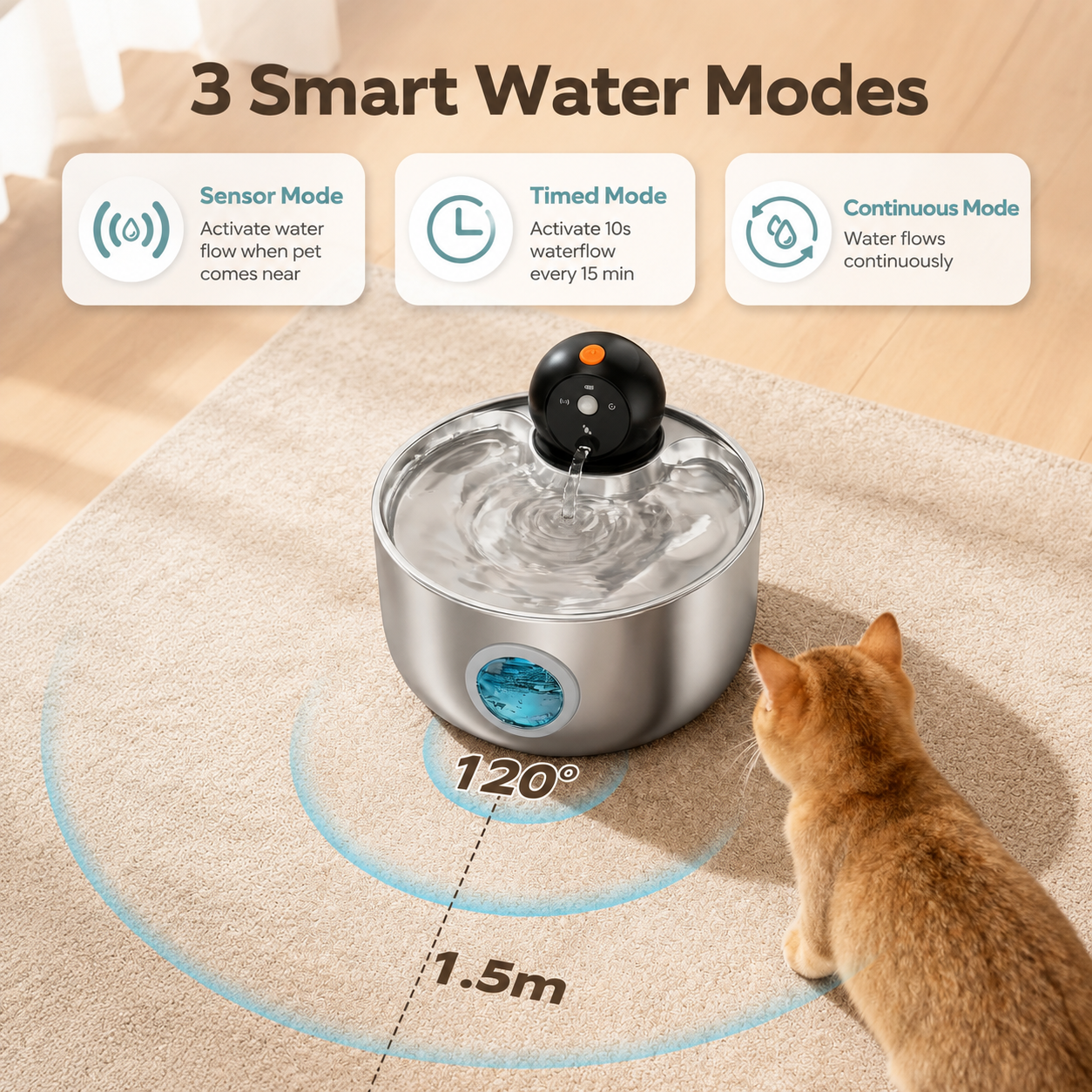 Smart Wireless Stainless Steel Cat Fountain