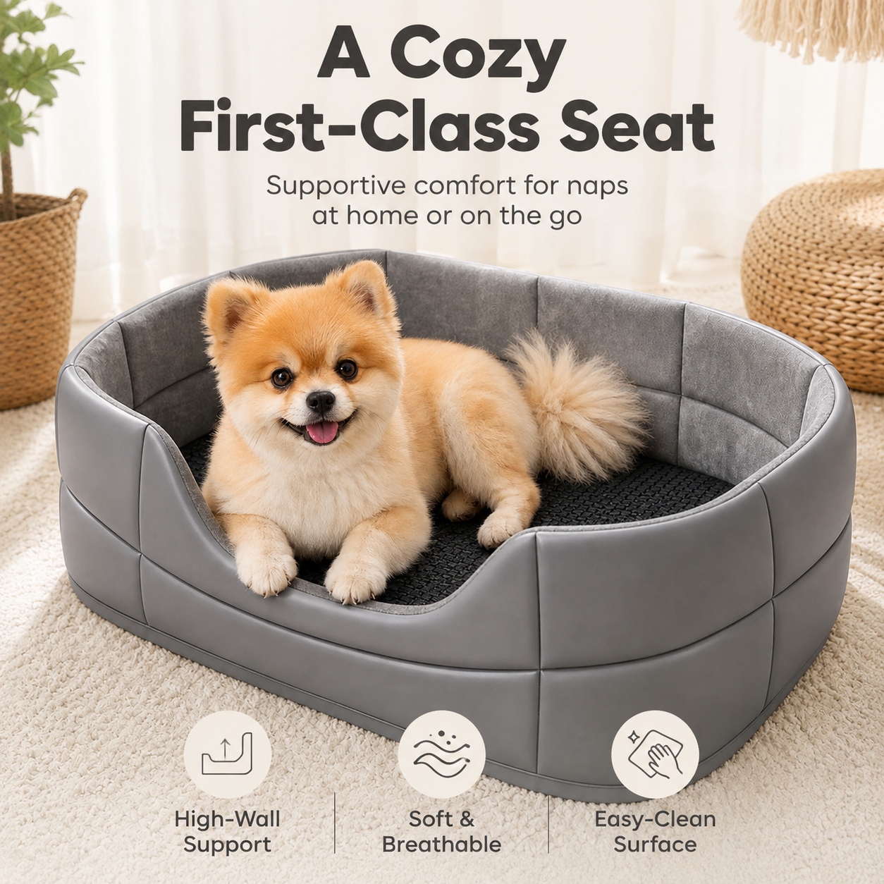 The First-Class Travel Nest | Quilted Vegan Leather Pet Car Seat