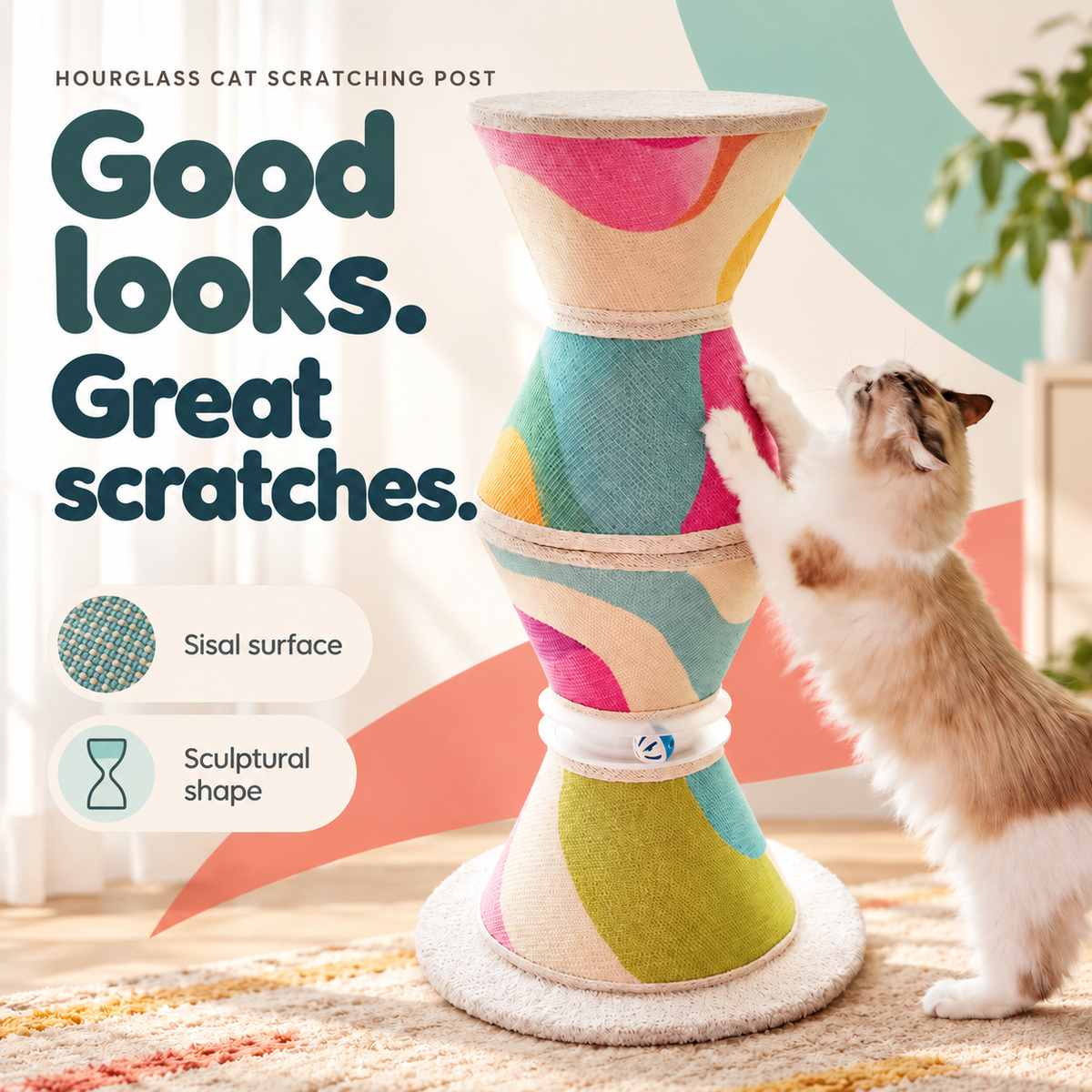 Color-Block Hourglass Cat Scratching Tower