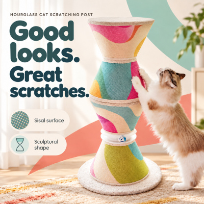 Color-Block Hourglass Cat Scratching Tower