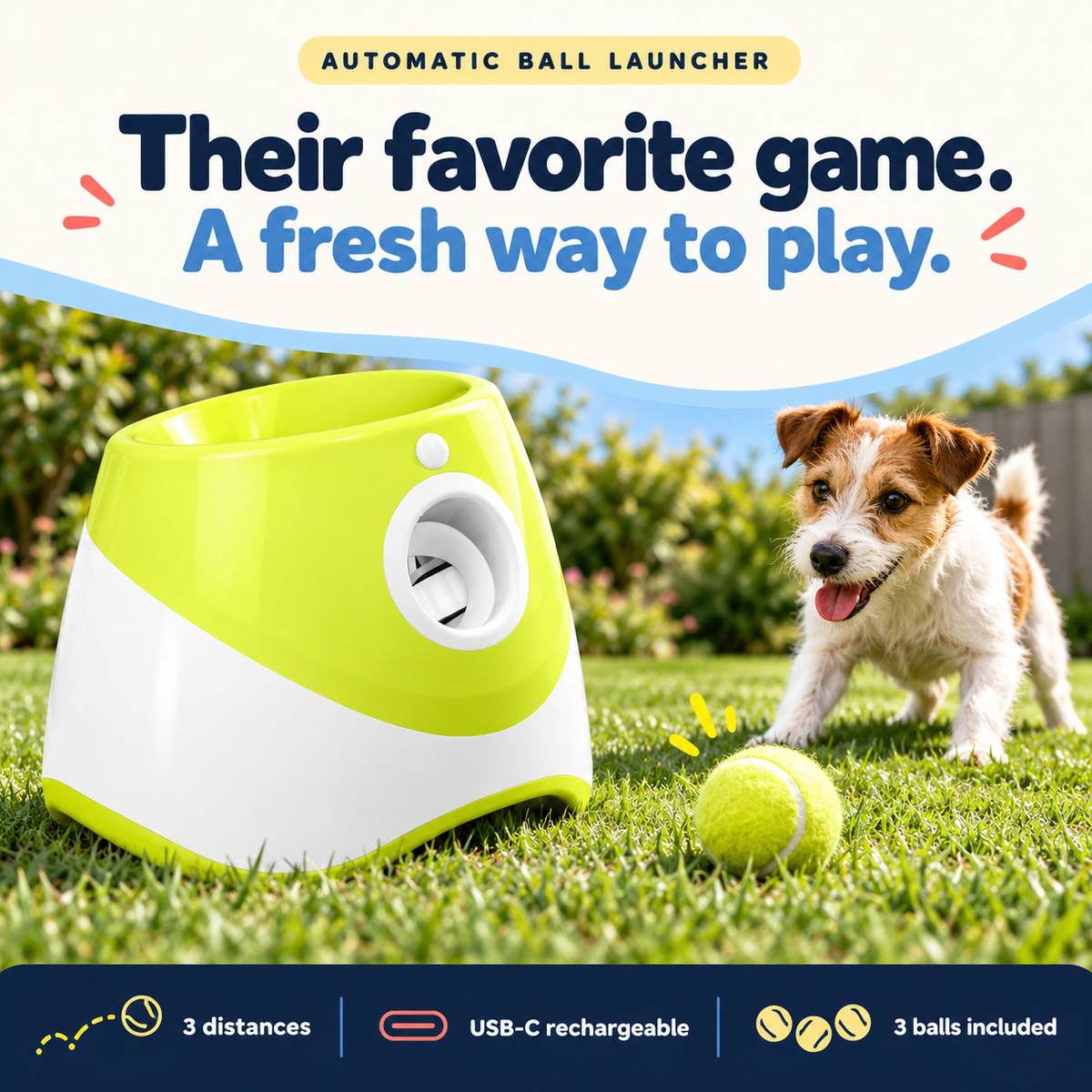 Automatic Dog Ball Launcher with 3 Distance Settings