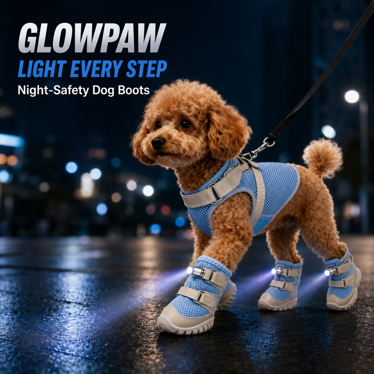 GlowPaw LED Night-Safety Dog Shoes | Breathable Light-Up Anti-Slip Boots (4-Pack)