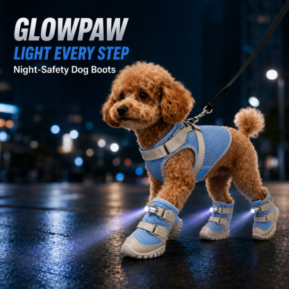 GlowPaw LED Night-Safety Dog Shoes | Breathable Light-Up Anti-Slip Boots (4-Pack)