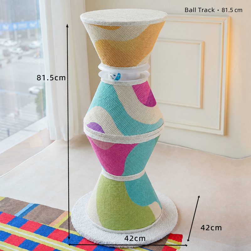 Color-Block Hourglass Cat Scratching Tower