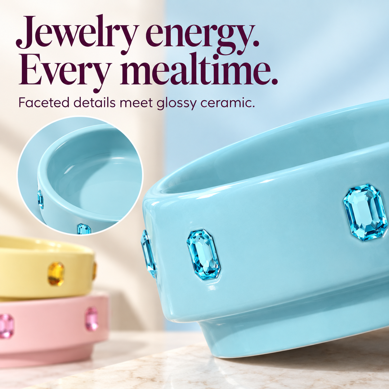MarsMail Jeweled Ceramic Pet Bowl 