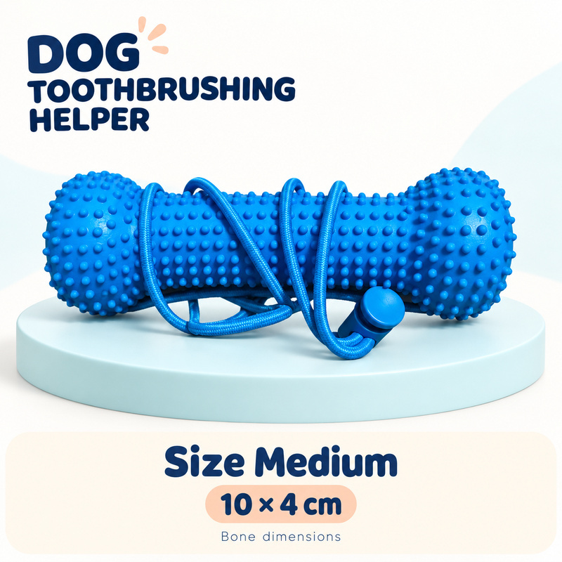 Dog Toothbrushing Helper - Textured Bone with Rope Handle