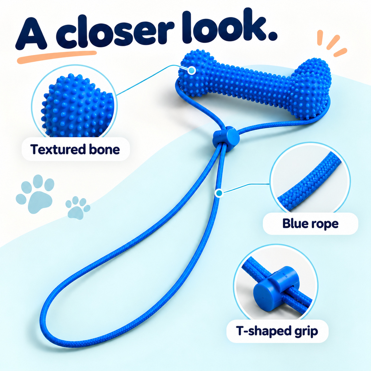 Dog Toothbrushing Helper - Textured Bone with Rope Handle