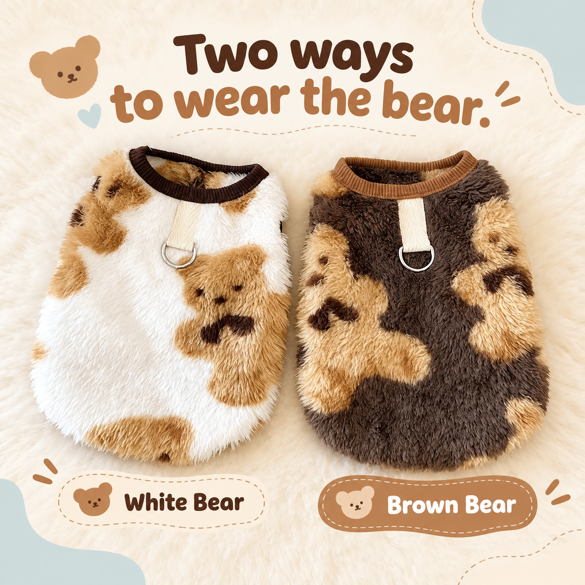 Patch-Pattern Plush Cat Vest