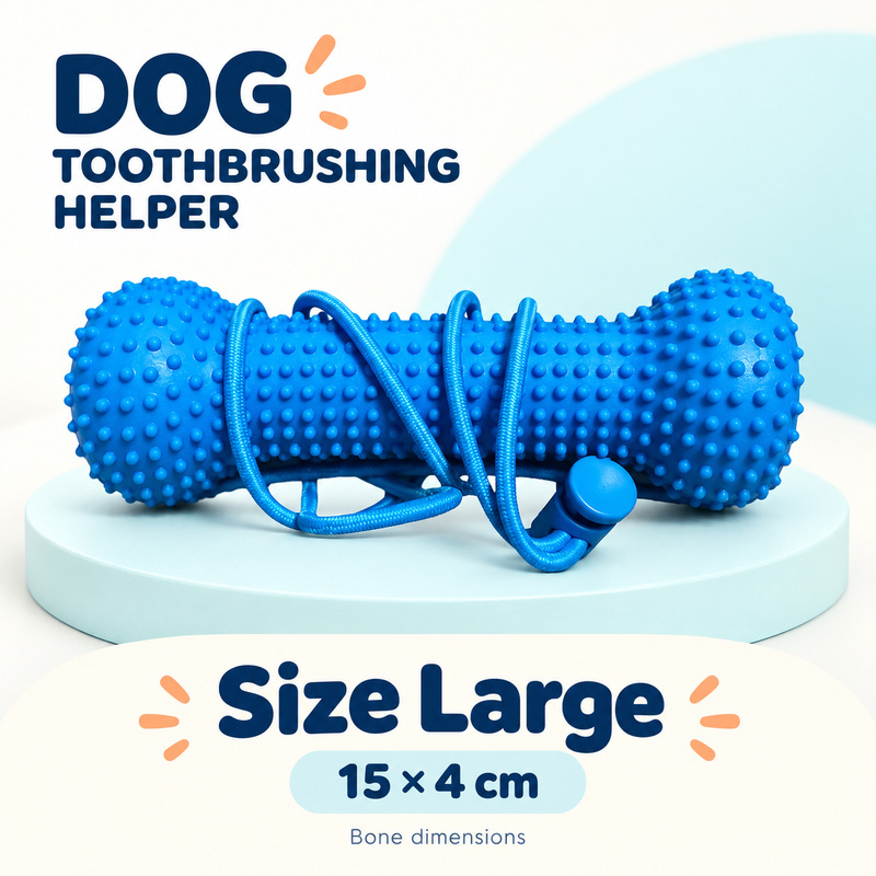 Dog Toothbrushing Helper - Textured Bone with Rope Handle