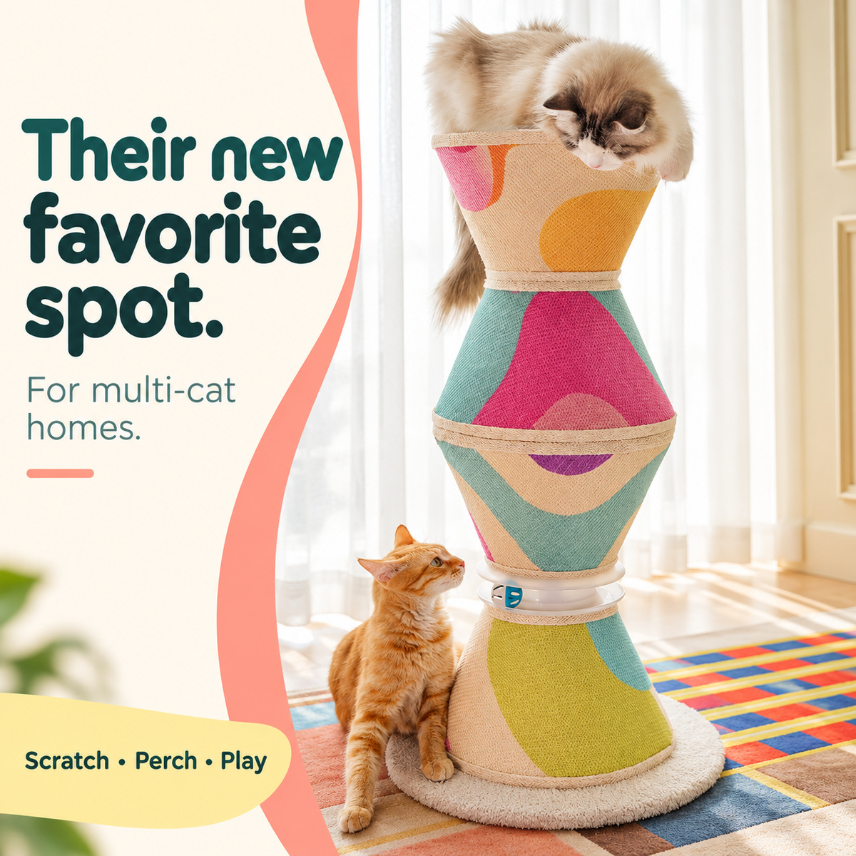 Color-Block Hourglass Cat Scratching Tower