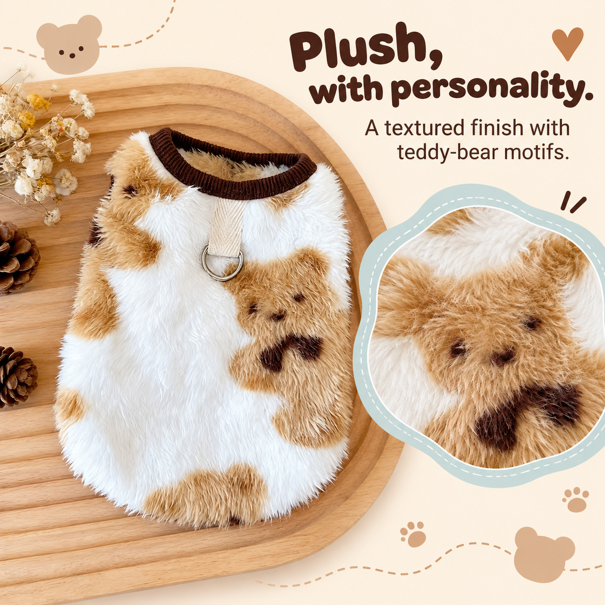Patch-Pattern Plush Cat Vest
