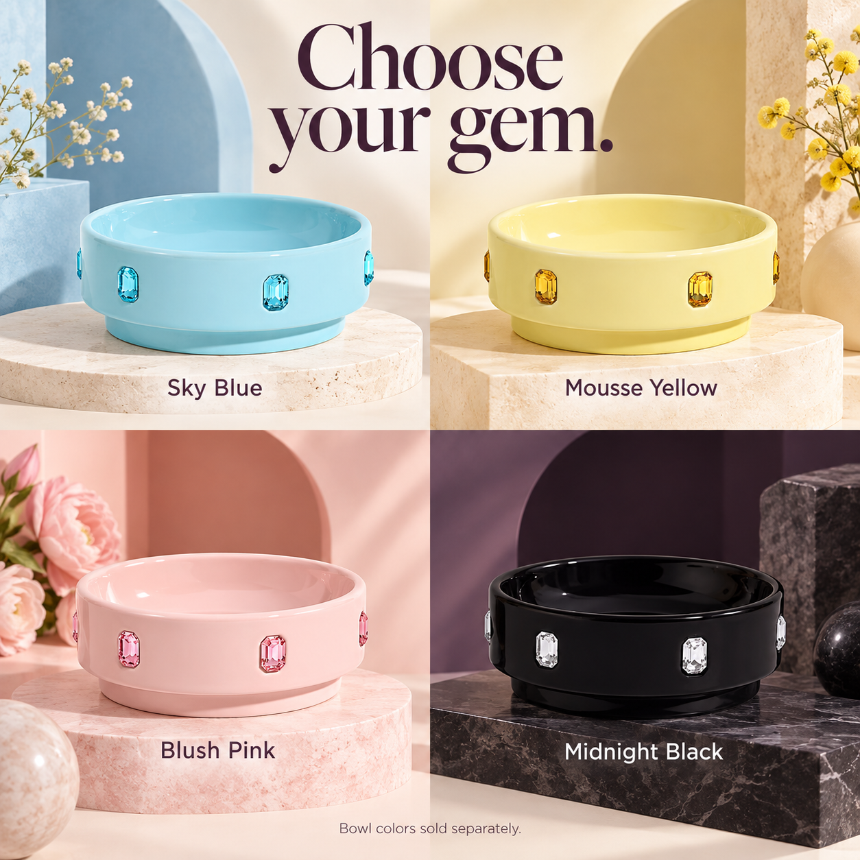 MarsMail Jeweled Ceramic Pet Bowl 